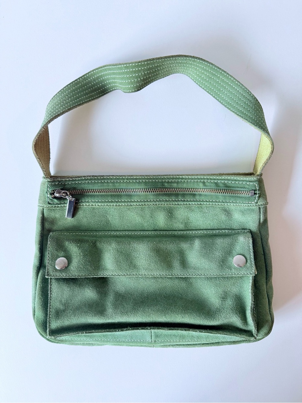 Vintage Banana Republic Green Suede Shoulder Bag Y2K Cargo Pocket 2004